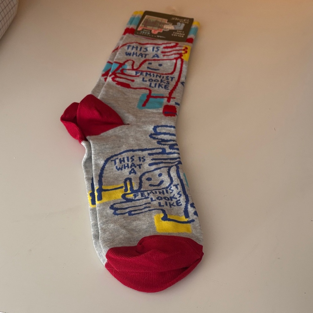 Blue Q Gray and Red Graphic Socks - “This is what a feminist looks like"